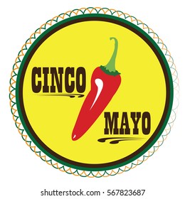 Isolated tag with text and a pepper, Cinco de mayo vector illustration