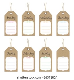 isolated tags with days of the week ready for text, vector illustration