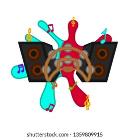 Isolated tambourine with speakers on a colored splash. Vector illustration design