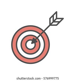 Isolated target icon on white background. Symbol of aim, competition, accuracy and dart.