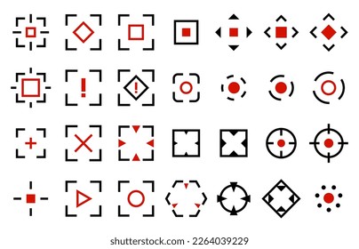 Isolated targets collection. Hud elements, digital technologies signs for design. Black and red sights, vector collection