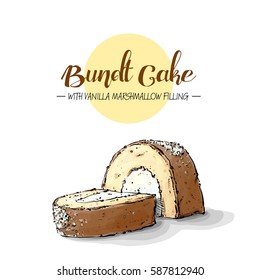 Isolated tasty cake. Sketch + watercolor style. Vector collection.