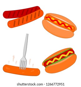 Isolated tasty fast food hot dog menu , icon set