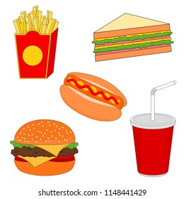 Isolated tasty fast food menu icon set 