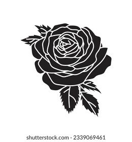 isolated tattoo rose flower 2d vector art illustration silhouette 