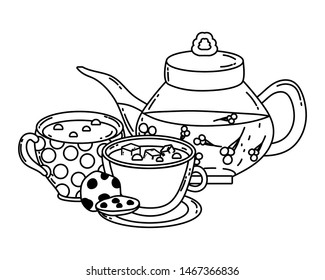 Isolated tea pot and cups design
