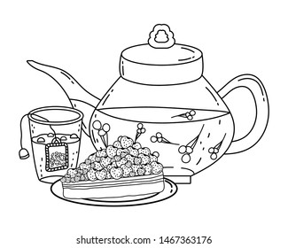 Isolated tea pot glass and cake design