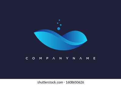 Isolated Technology water deep logo. Blue color logotype. Flowing water image. Sea, ocean, river surface.