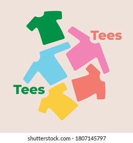 Isolated tees tshirt with different color flat design illustration vector art.