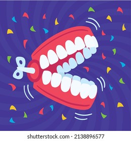 Isolated teeth funny toy April fool day template Vector