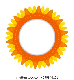 Isolated template of retro badge in bright yellow and orange colors with copyspace in center