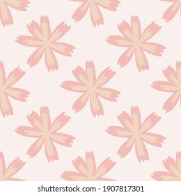 Flora de verano inmaculada, tierna y aislada, con formas rosadas de flores de doodle. Fondo blanco. Impresión vectorial plana para textiles, tela, giftwrap, papel pintado. Ilustración sin fin.