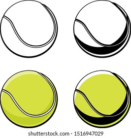 isolated tennis ball vector illustration rendered in four different versions in black and white and color