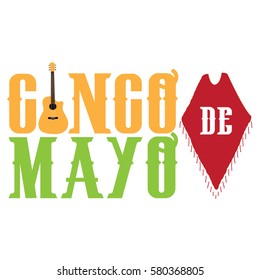 Isolated text with a guitar, Cinco de mayo vector illustration