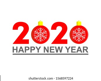 Isolated text New Year 2020. 2020 New Year concept. Vector icon with cut out paper effect. White balls are drawn in the text form of 2020 on a white background.