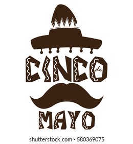 Isolated text and a traditional hat, Cinco de mayo vector illustration