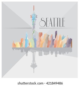 Isolated textured cityscape of Seattle on a grey background
