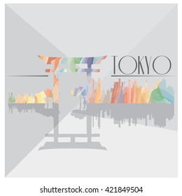 Isolated textured cityscape of Tokyo on a grey background