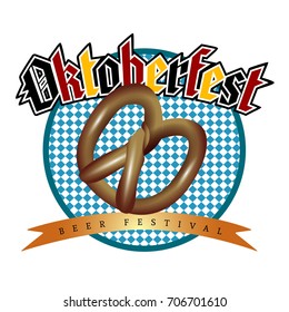 Isolated textured label with a pretzel, Oktoberfest Vector illustration