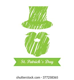 Isolated textured silhouette of a traditional elf with a ribbon with text for patrick's day