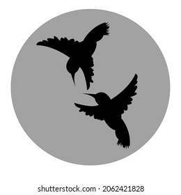 Isolated textured stipple silhouette of birds flock in the air Inspirational  tattoo ink. Vector illustration EPS10