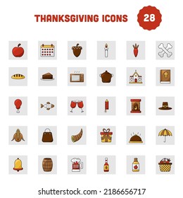 Isolated Thanksgiving 28 Icon Set On White Background.