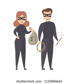 Isolated thief couple standing on white background.