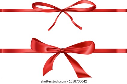 Arco rojo de regalo delgado y aislado en una cinta. Banner decorativo con un arco de regalo. Ilustración del vector