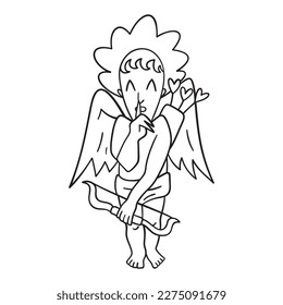 Isolated thin line illustration of Cupid. Thin line love hand drawn icon for Valentine's day.