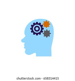 Isolated Thinking Flat Icon. Invention Vector Element Can Be Used For Thinking, Gear, Human Design Concept.