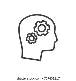 Isolated Thinking Head Outline Symbol On Clean Background. Vector Solution Element In Trendy Style.