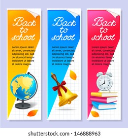Isolated three back to school banners. Vector illustration.
