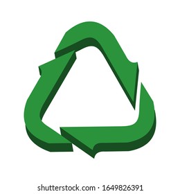 An isolated three-dimensional recycling sign on a white background. Vector illustration.