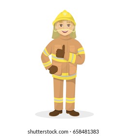 Isolated thumb up fireman.