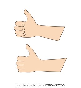 Isolated thumbs up gesture. Two sides of the hand palm and back. Vector illustration black and white. Simple Outline icon for covers, print, icons, symbols, gesture concept together, victory, support.