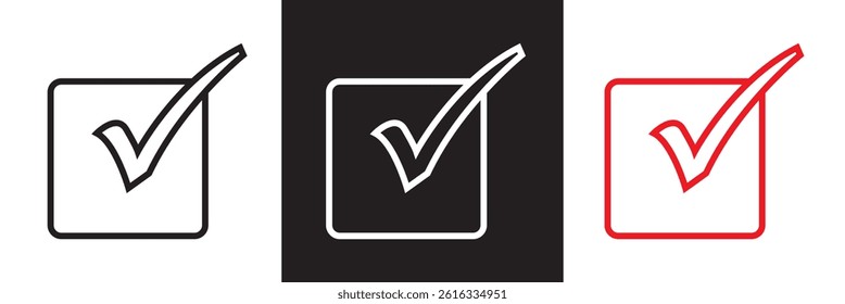 Isolated tick icon. Vector for websites, mobile interfaces, presentations, banner, visual branding etc. Vector illustration. isolated on white and black background. EPS 10
