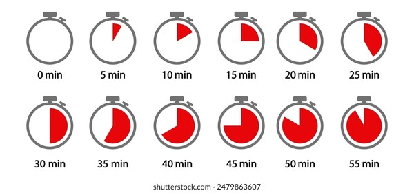 Isolated Timer, Clock, Stopwatch Icons Set. Label cooking time. Vector illustration