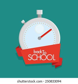 an isolated timer and a ribbon with text on a blue background