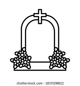 Isolated tombstone icon with flowers - Vector illustration