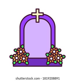 Isolated tombstone icon with flowers - Vector illustration