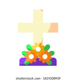 Icono de lápida aislada con flores - Ilustración vectorial