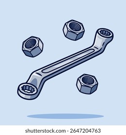 isolated tool ring wrench bolt nut cartoon vector illustration