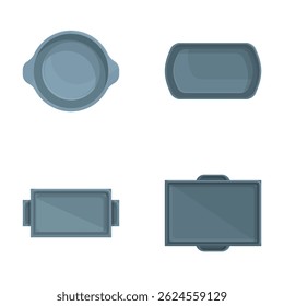 Isolated top view of four different gray serving dishes without food