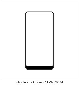 Isolated touchscreen black smartphone with bottom bezel on white background Illustration. Vector image of latest design in bezel less smartphone industry. EPS10 compatible