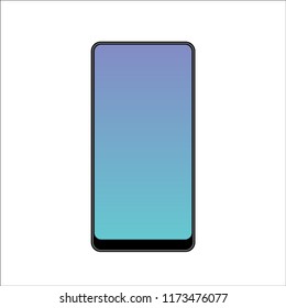 Isolated touchscreen black smartphone with bottom bezel and gradient screen on white background Illustration. Vector image of latest design in bezel less smartphone industry. EPS10 compatible