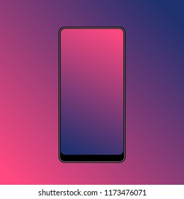 Isolated touchscreen smartphone with bottom bezel and gradient screen on gradient background Illustration. Vector image of latest design in bezel less smartphone industry. EPS10 compatible