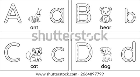 Isolated tracing Alphabet flashcards ABCD