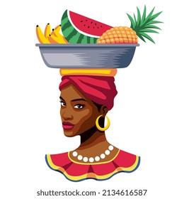 Isolated traditioanl palenquera Colombian folklore Vector illustration