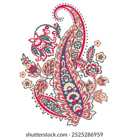 Isolated traditional Asian element Paisley. Traditional colorful paisley vector pattern. Pattern for textile design or fabrics. Fashionable design