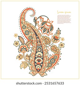 Isolated traditional Asian element Paisley. Traditional colorful paisley vector pattern. Pattern for textile design or fabrics. Fashionable design